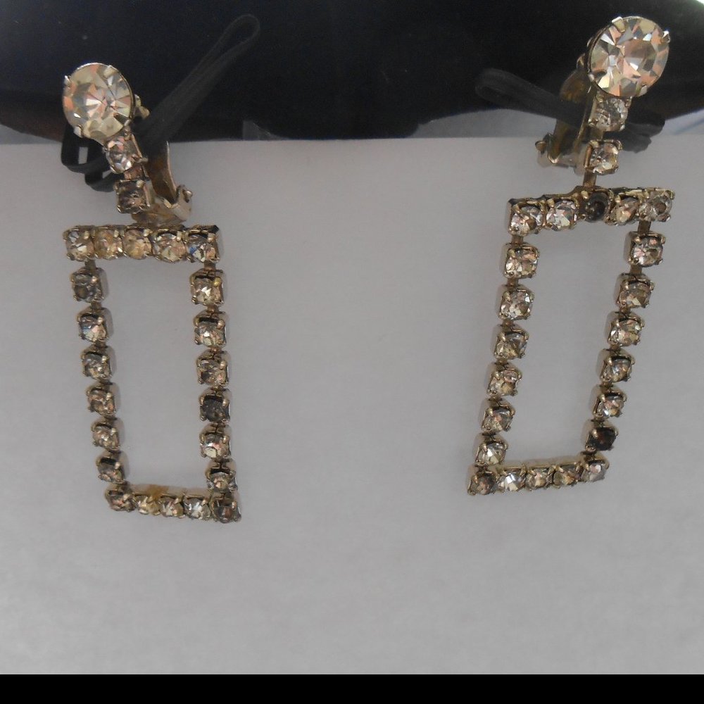 Rectangular Clear Rhinestone Clip On Earrings. Vi… - image 8
